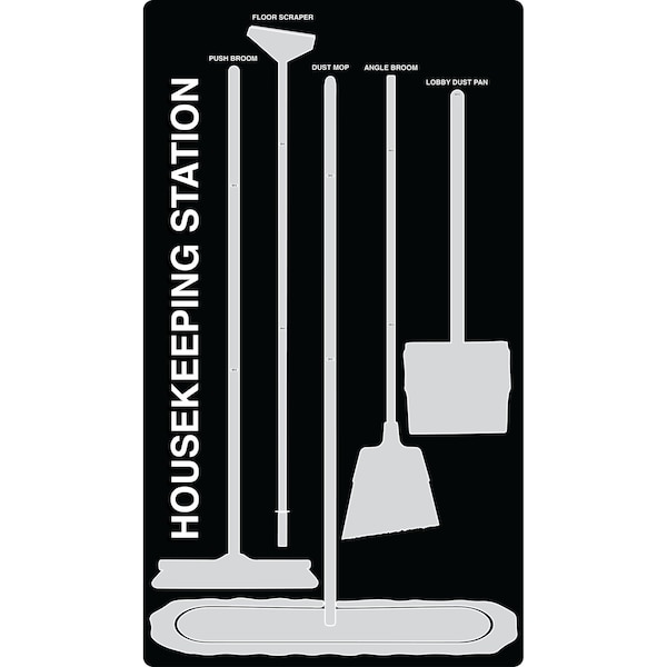 5S Housekeeping Shadow Board Broom Station Version 9  - Black Board / Gray Shadows  With Broom